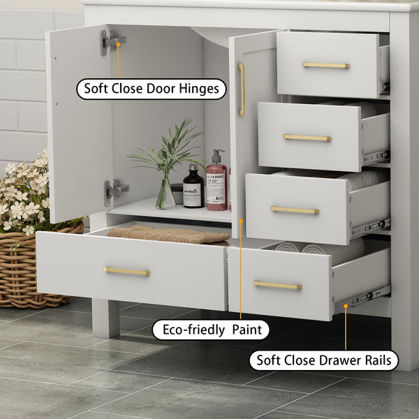 Complete 36" Bathroom Vanity Set with Sink, Faucet, and Storage - Ceramic Countertop, Soft-Close Doors, and Mirror Included, 36 "x18.3 x33