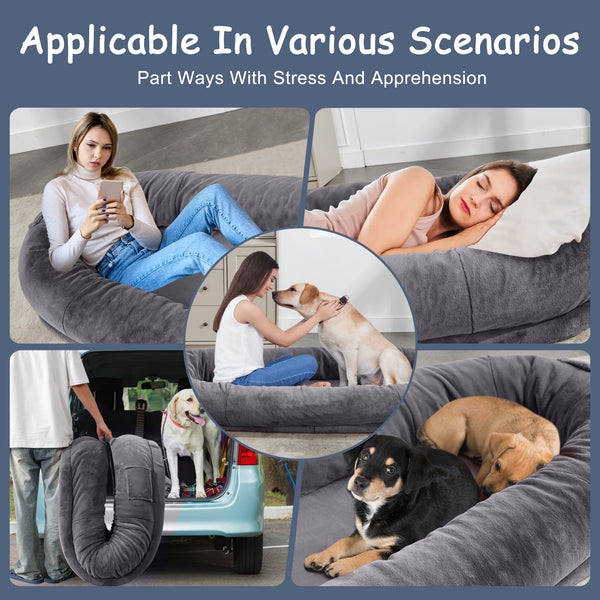 Large Human Dog Bed, BeanBag Doggie Bed for People Adults Kids Pets , Faux Fur Dog Bed with Storage