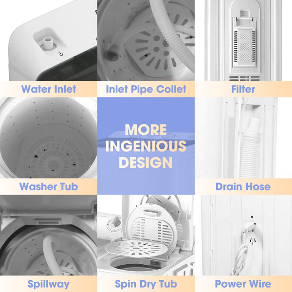 2-in-1 Portable 28lbs Capacity Timer Function Washing Machine & Spinner Dryer