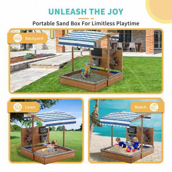 Kids Large Wooden SandBoxes with Cover, Sand Pit, Outdoor Sand Box with Canopy for Backyard Garden Beach