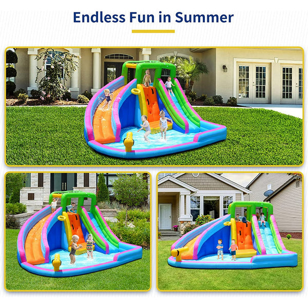 Wanan Inflatable Water Slide, 8 in 1 Water Slides Inflatables for Kids and Adults, 2 Large Water Slide with Air Blower, Splash and Deep Pool, Climbing Wall, Bounce House, Basketball Hoop (Dual Slide)