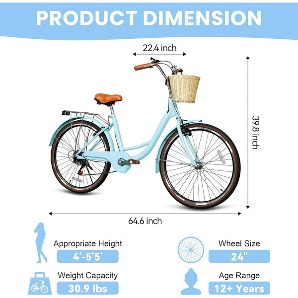 Linor 24 Inch Cruiser Bike for Women, Lightweight Step-Through Bicycle