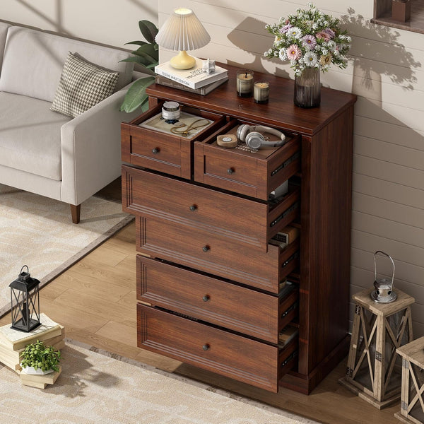 6 Drawer Dresser for Bedroom, Wanan 47.2 Inch Farmhouse Dresser Tall Chest of Drawers for Living Room