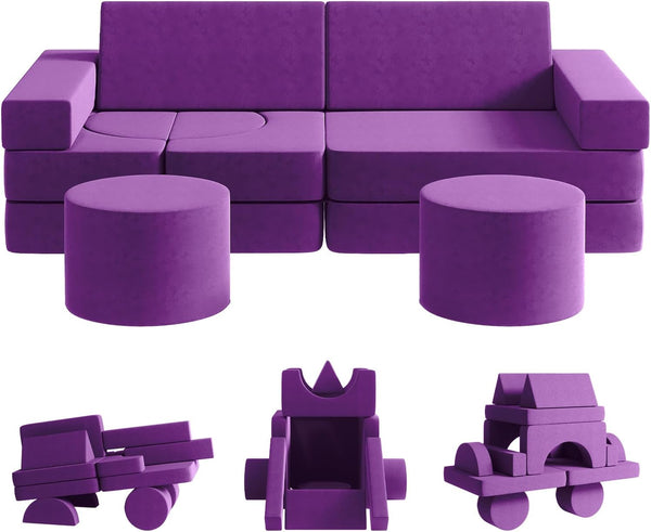 Multicolor Medium Kids Couch 13PCS, Kids Sofa for Playroom Bedroom, Modular Play Couch