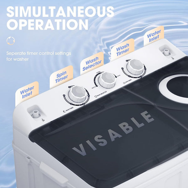 2 In 1 Portable Washing Machine, Twin Tub Compact Washer 28lbs Capacity, Washer and Spinner Dryer
