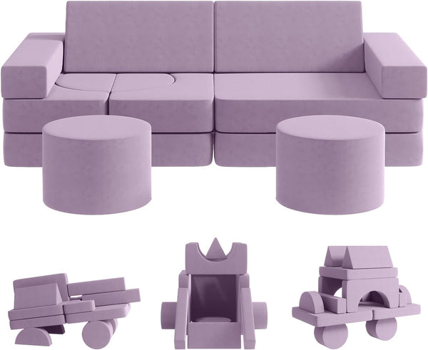 Multicolor Medium Kids Couch 13PCS, Kids Sofa for Playroom Bedroom, Modular Play Couch