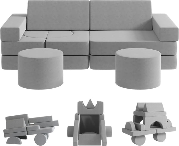 Multicolor Medium Kids Couch 13PCS, Kids Sofa for Playroom Bedroom, Modular Play Couch