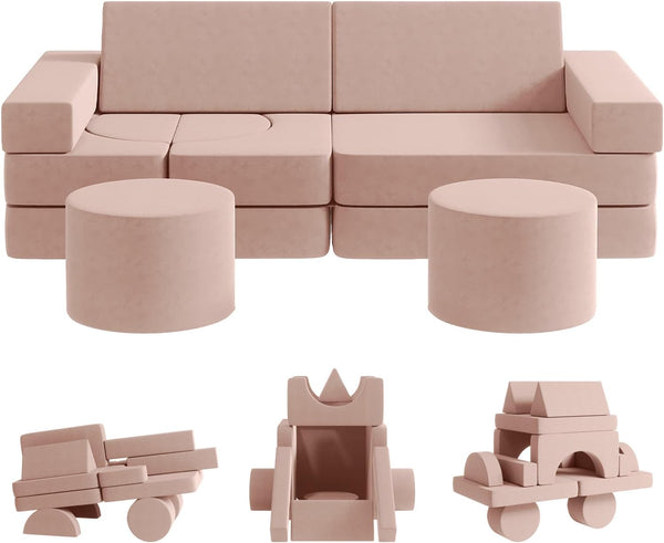 Multicolor Medium Kids Couch 13PCS, Kids Sofa for Playroom Bedroom, Modular Play Couch