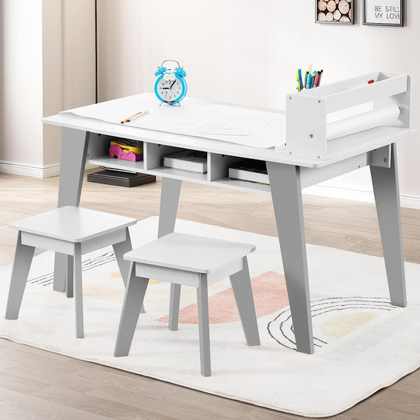 Kids Art Table, 2-In-1 Kids Craft Table and Chair Set , Wooden  Painting Art Easel Set, Toddler Activity Table, Kids Arts and Crafts Ages 3-12