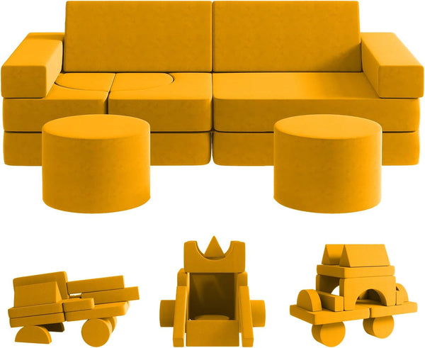 Multicolor Medium Kids Couch 13PCS, Kids Sofa for Playroom Bedroom, Modular Play Couch