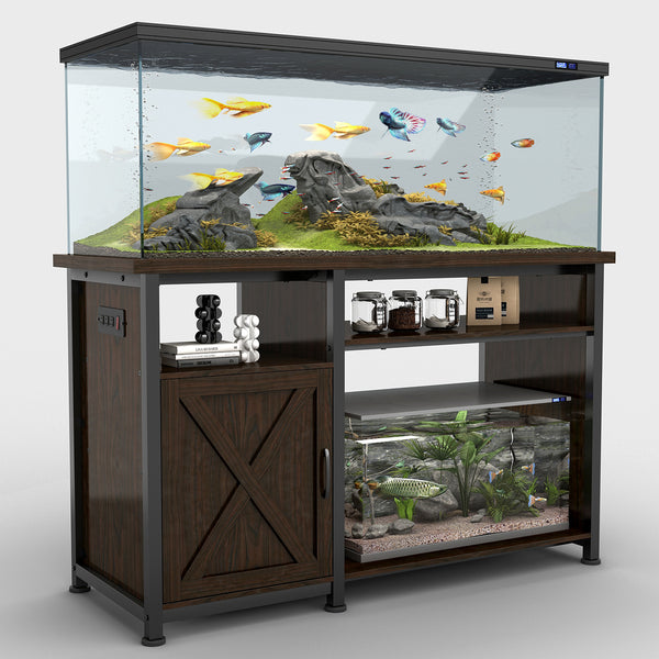 50-75 Gallon Fish Tank Stand with Power Outlets and Cabinet for Fish Tank Accessories Storage (Single door)
