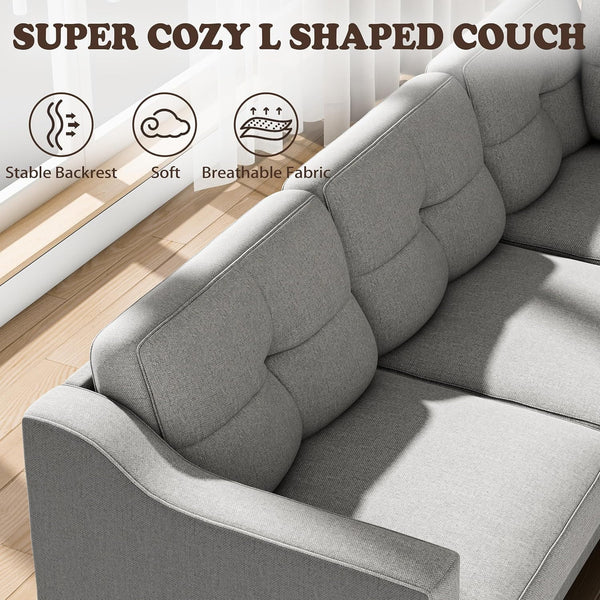 5 Seater Convertible Sectional Sofa, Linor L Shaped Sofa Couch for Living Room, Small Apartment, Reversible Sectional Couch, Light Grey