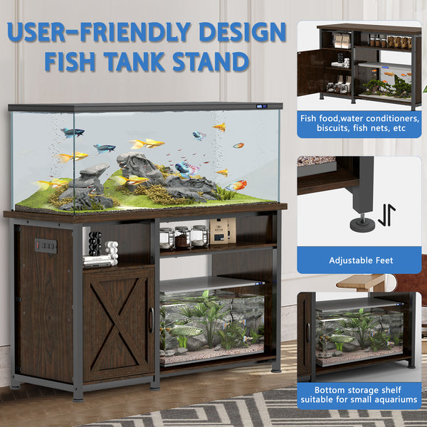 50-75 Gallon Fish Tank Stand with Power Outlets and Cabinet for Fish Tank Accessories Storage (Single door)