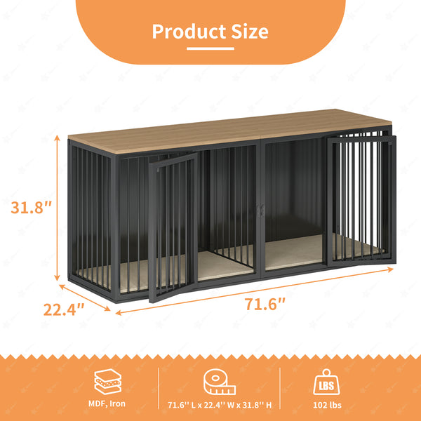 Linor All Steel Frame Large Dog Crate Furniture with Double Doors for 2 Dogs