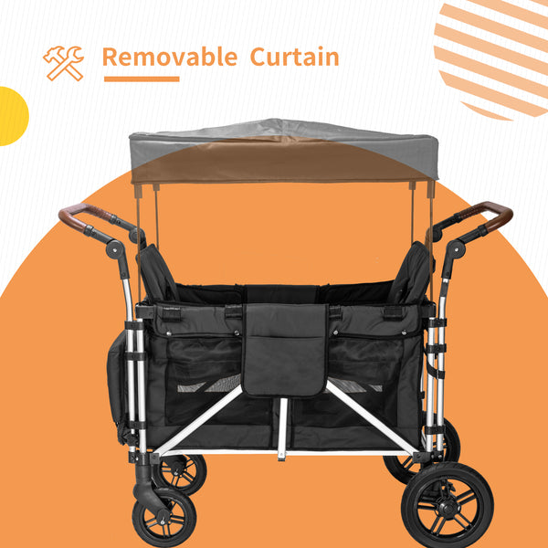 Stroller Wagon for 2 Kids, 2 seater wagon stroller, stroller wagon with canopy(Black)