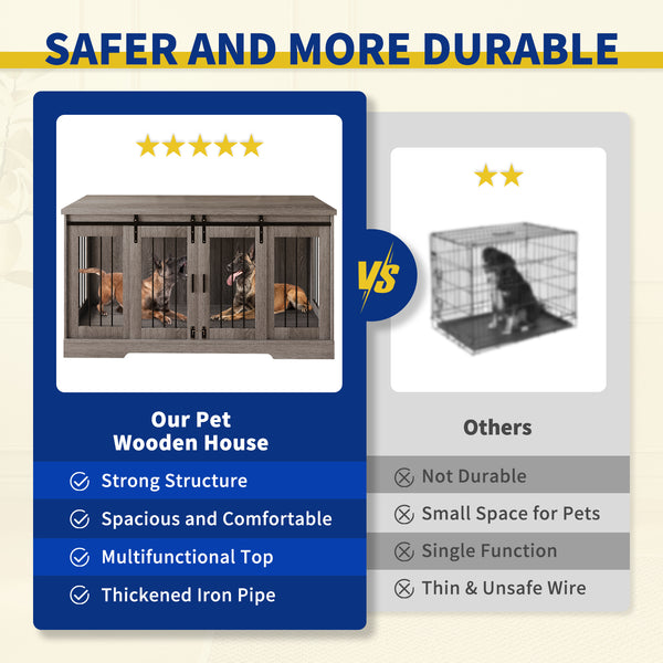 Linor Wooden Double Dog Crate Furniture with Divider and Sliding Door for Two Dogs