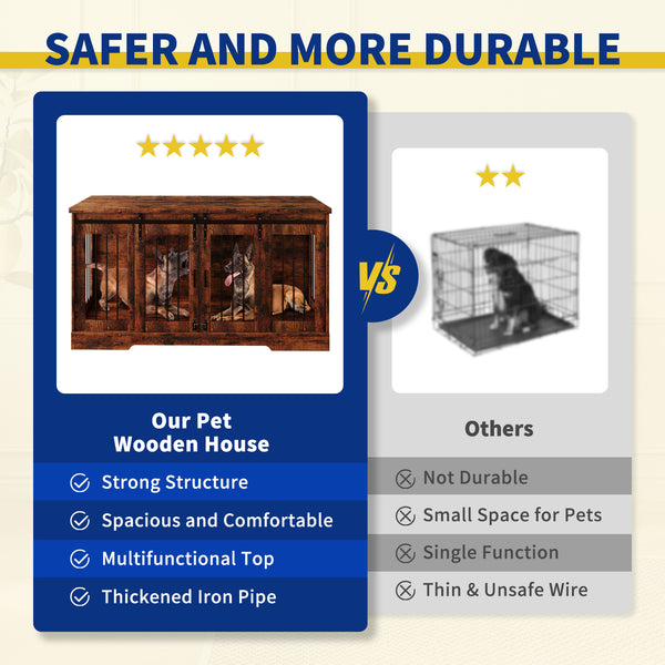 Linor Wooden Double Dog Crate Furniture with Divider and Sliding Door for Two Dogs