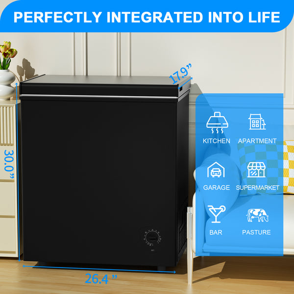 5.0 Cu.Ft Deep Freezer with 7 Level Adjustable Temperature for Temp Adjustment & Energy-Saving
