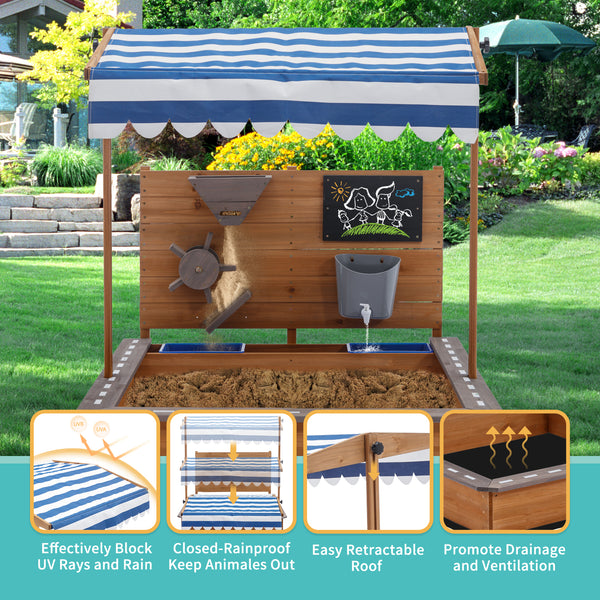 Kids Large Wooden SandBoxes with Cover, Sand Pit, Outdoor Sand Box with Canopy for Backyard Garden Beach