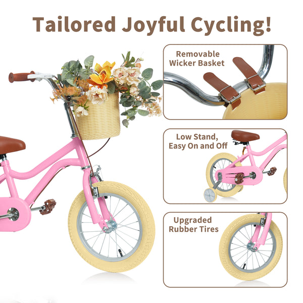 Kids Bike, 14 16 20 inch Girls Bike for 5-14 Girls with Training Wheels New