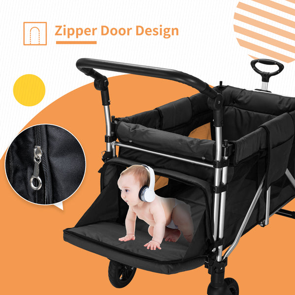 Stroller Wagon for 2 Kids, 2 seater wagon stroller with canopy(Black)