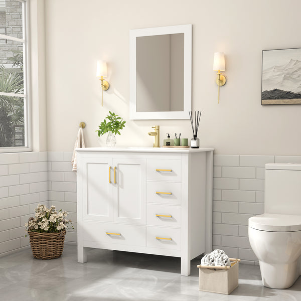 Complete 36" Bathroom Vanity Set with Sink, Faucet, and Storage - Ceramic Countertop, Soft-Close Doors, and Mirror Included, 36 "x18.3 x33