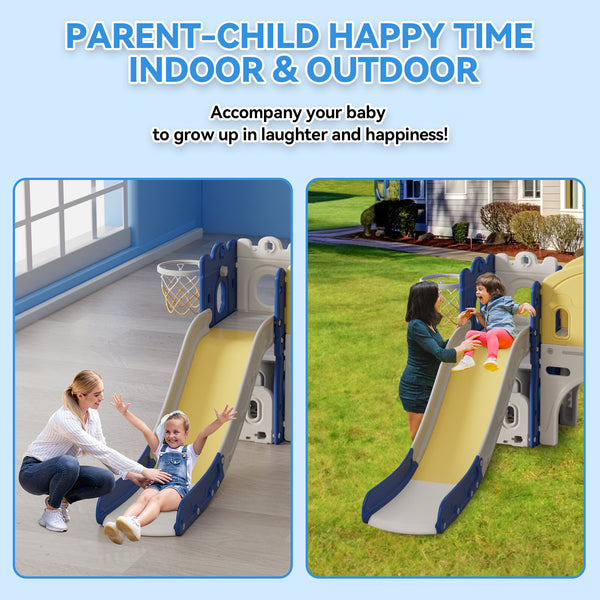 Linor 7-in-1 Toddler Complete Indoor Playset/Playground with Slide, Climber, Basketball Hoop, Tunnel Crawl, and Storage