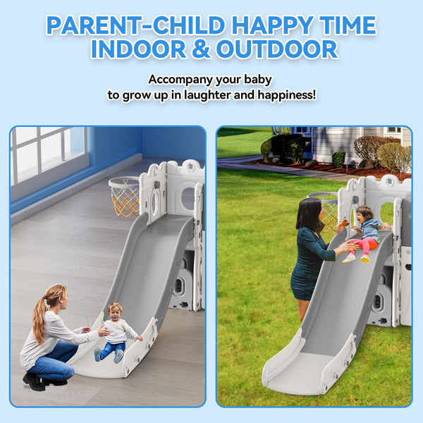 Linor 7-in-1 Toddler Complete Indoor Playset/Playground with Slide, Climber, Basketball Hoop, Tunnel Crawl, and Storage