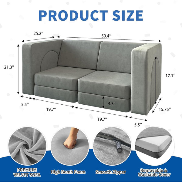 Wanan Kids Couch 10PCS, Modular Kids Play Couch for Playroom Bedroom, 10 in 1 Multifunctional Kid Sofa for Playing, Creativing, Sleeping, Indoor Toddler Couches for Boys and Girls