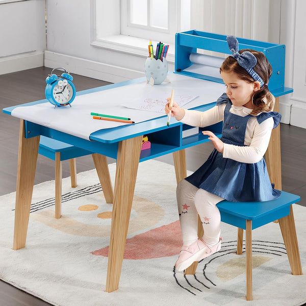Kids Art Table, 2-In-1 Kids Craft Table and Chair Set , Wooden  Painting Art Easel Set, Toddler Activity Table, Kids Arts and Crafts Ages 3-12