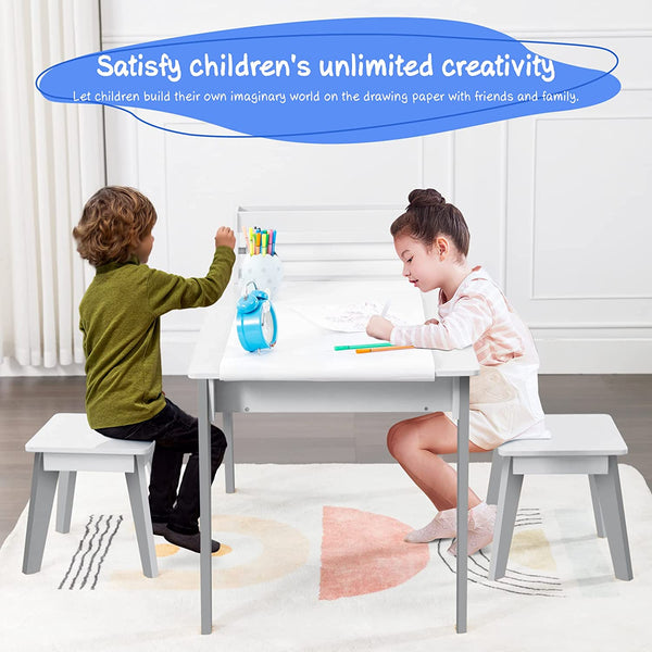 Kids Art Table, 2-In-1 Kids Craft Table and Chair Set , Wooden  Painting Art Easel Set, Toddler Activity Table, Kids Arts and Crafts Ages 3-12