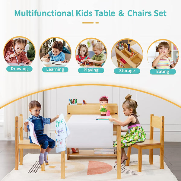 Kids Art Table, Wooden Kids Craft Table for Playroom, Kids Activity Table (Wood)