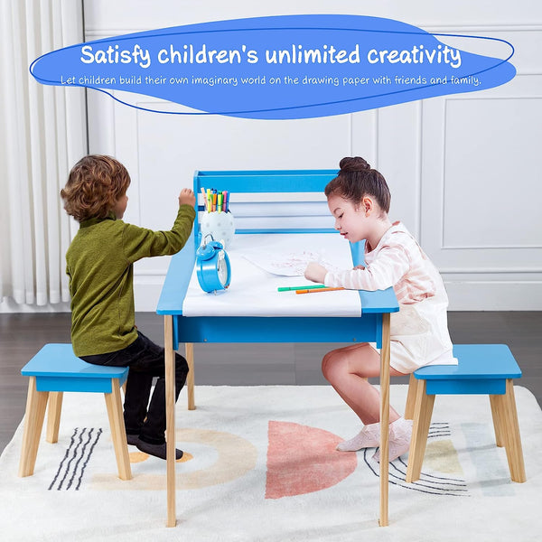 Kids Art Table, 2-In-1 Kids Craft Table and Chair Set , Wooden  Painting Art Easel Set, Toddler Activity Table, Kids Arts and Crafts Ages 3-12