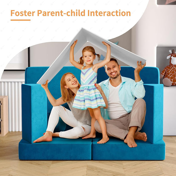 Kids Couch 9pcs, Kids Sofa with Spherical Module and Tunnel Elements, Flip out sofa