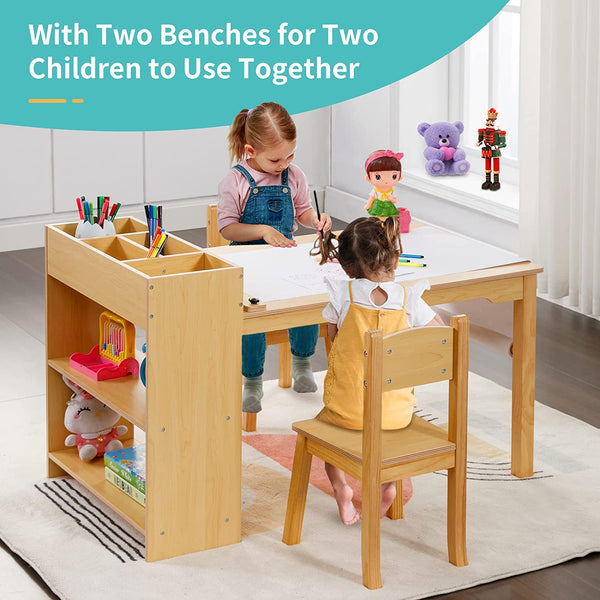 Kids Art Table, Wooden Kids Craft Table for Playroom, Kids Activity Table (Wood)