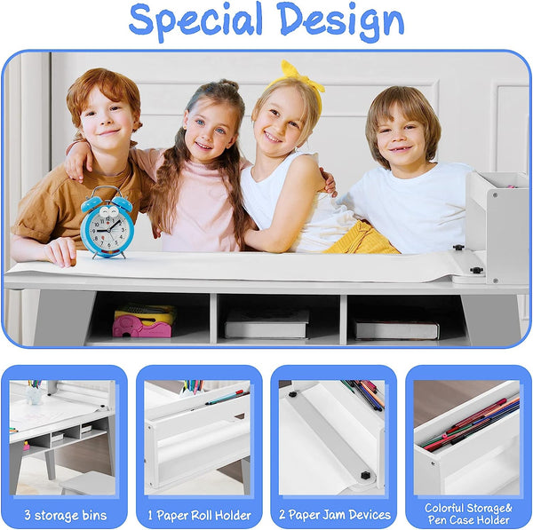 Kids Art Table, 2-In-1 Kids Craft Table and Chair Set , Wooden  Painting Art Easel Set, Toddler Activity Table, Kids Arts and Crafts Ages 3-12