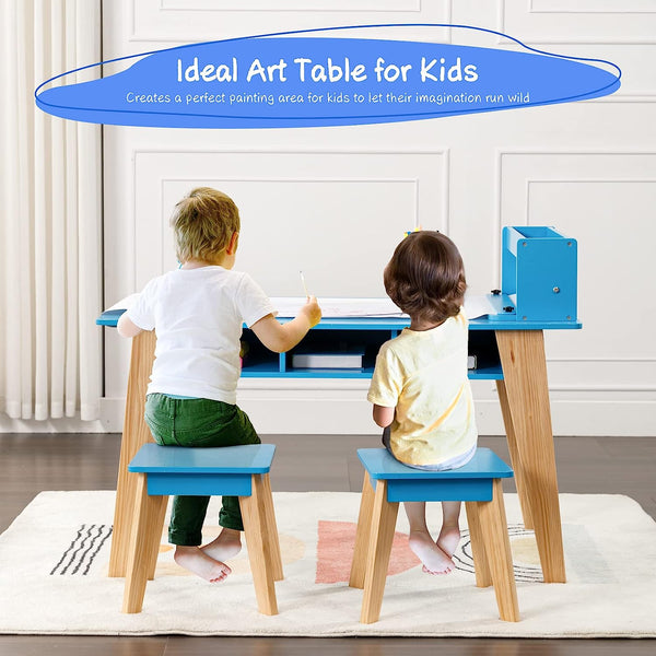 Kids Art Table, 2-In-1 Kids Craft Table and Chair Set , Wooden  Painting Art Easel Set, Toddler Activity Table, Kids Arts and Crafts Ages 3-12