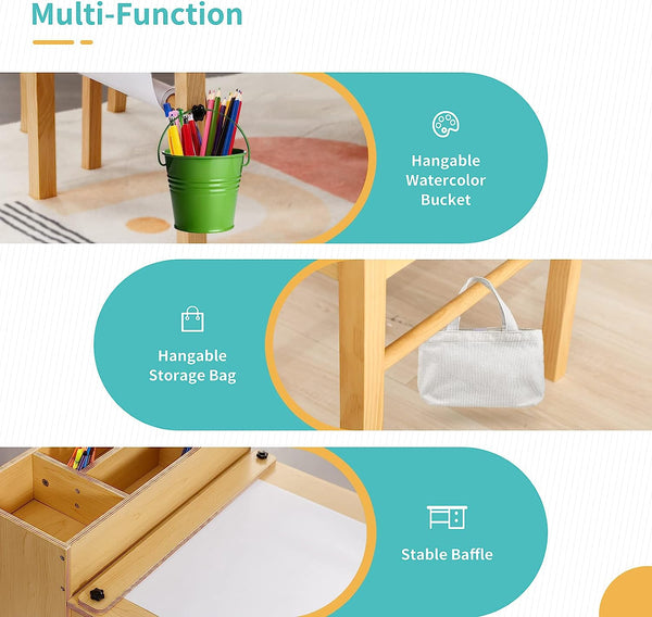 Kids Art Table, Wooden Kids Craft Table for Playroom, Kids Activity Table (Wood)