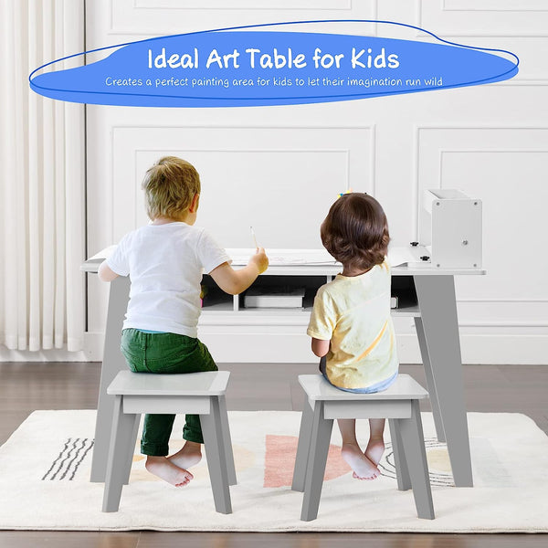 Kids Art Table, 2-In-1 Kids Craft Table and Chair Set , Wooden  Painting Art Easel Set, Toddler Activity Table, Kids Arts and Crafts Ages 3-12