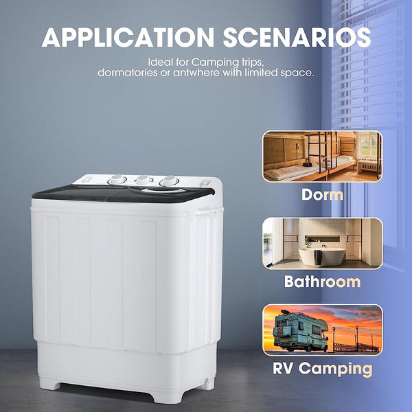 2 In 1 Portable Washing Machine, Twin Tub Compact Washer 28lbs Capacity, Washer and Spinner Dryer