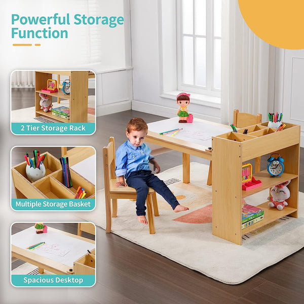 Kids Art Table, Wooden Kids Craft Table for Playroom, Kids Activity Table (Wood)