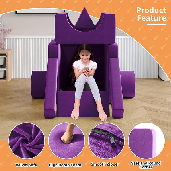 Multicolor Medium Kids Couch 13PCS, Kids Sofa for Playroom Bedroom, Modular Play Couch