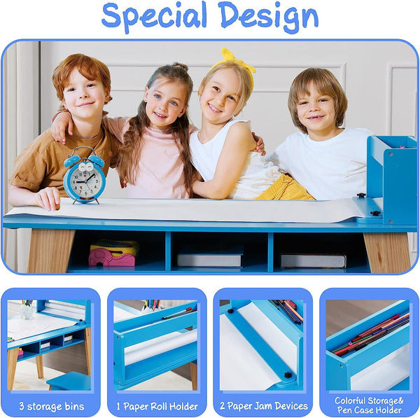 Kids Art Table, 2-In-1 Kids Craft Table and Chair Set , Wooden  Painting Art Easel Set, Toddler Activity Table, Kids Arts and Crafts Ages 3-12