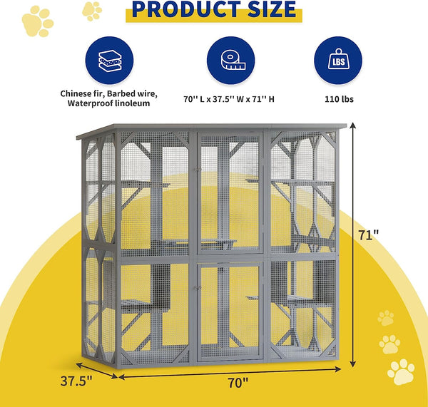 Cat cage with 6-Platforms, Outdoor Cat House with Fir Wood, Weatherproof cat house