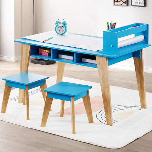 Kids Art Table, 2-In-1 Kids Craft Table and Chair Set , Wooden  Painting Art Easel Set, Toddler Activity Table, Kids Arts and Crafts Ages 3-12