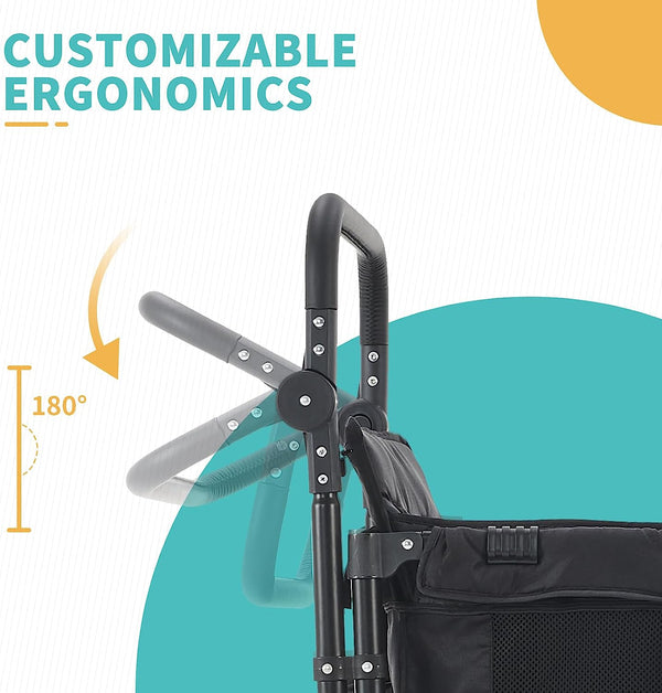 Wagon Stroller for 4 Kids, Wagon Cart with 4 High Seats and Removable Canopy, Foldable Stroller Wagon (Black)