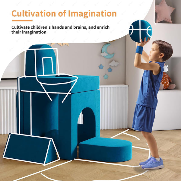 Kids Couch 9pcs, Kids Sofa with Spherical Module and Tunnel Elements, Flip out sofa