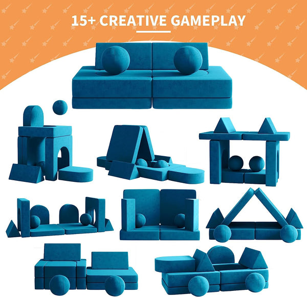 Kids Couch 9pcs, Kids Sofa with Spherical Module and Tunnel Elements, Flip out sofa