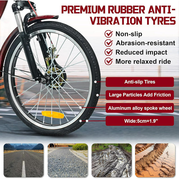 Linor Adult Tricycle with Rear Seats, 20" 3-Wheel, Front and Rear Baskets, Trike for Seniors, Red