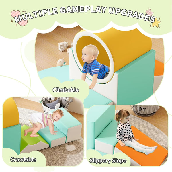 Soft Play Climbing for Toddlers, Wanan 11pcs Foam Climbing Blocks for Toddlers for Nursery, Living Room, Baby Climbing Blocks with Tunnel for Climb, Crawl and Slide